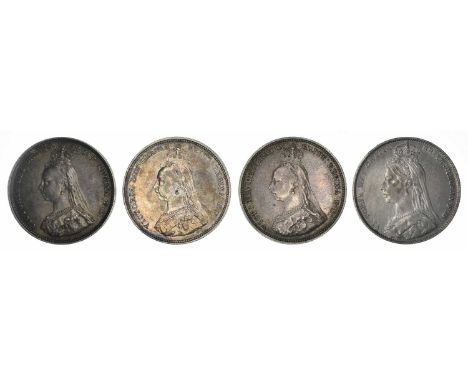 Four Queen Victoria Shillings, 1887(2), 1888 and 1892 (4). Four Queen Victoria Shillings, 1887(2), 1888 and 1892, Small and l