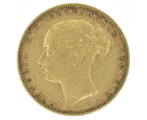 Queen Victoria, Sovereign, 1881, Sydney Mint. Queen Victoria, Sovereign, 1881 S, First head l. WW buried in narrow trun, S be