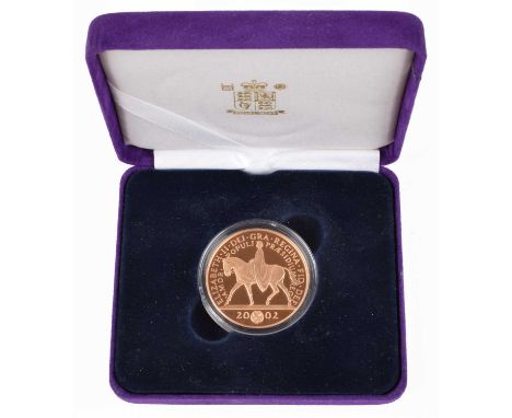 2002 Royal Mint, Gold Proof Five Pounds (Crown), Golden Jubilee commemorative. 2002 Royal Mint, Gold Proof Five Pounds (Crown