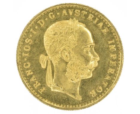 Austria, 10 Franc (1 Ducat Coin), 1915. Austria, 10 Franc (1 Ducat Coin), 1915, The laureate head of Emperor Franz Joseph I r