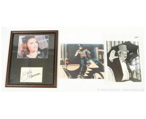 Batman 1960s TV series signed photos x three, includes Adam West (Batman) 8"x10", Burgess Meredith (Penguin) 8"x10", Julie Ne