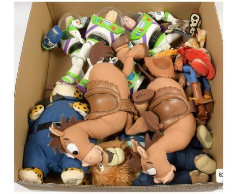 Group of unboxed film related dolls and soft toys including Toy Story Posh Paws plush toys of Woody and Jessie, Mattel Woody 