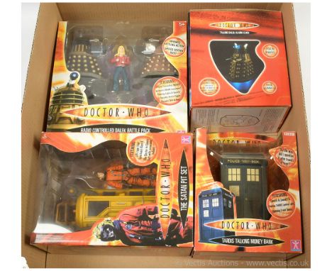 Character BBC Doctor Who collectables x four including Radio Controlled Dalek Battle pack (sealed), The Satan Pit set (sealed