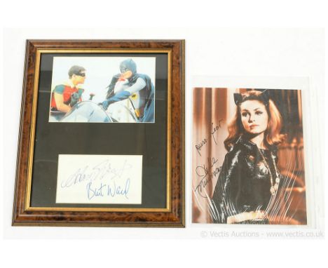 Batman 1960s TV series signed photos x two, Adam West (Batman) &amp; Bill Ward (Robin) framed autographs below colour photo 1