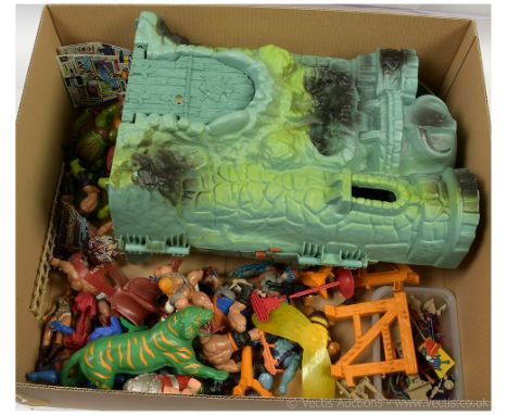 Large selection of Mattel vintage Masters of the Universe Figures, Play-sets and Accessories including Castle Grey Skull, He-
