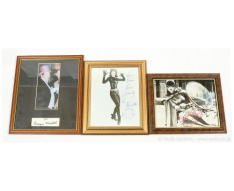 Batman 1960s signed photos x three, includes Burgess Meredith (Penguin) framed autograph below colour photo 13"x11" (frame si