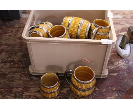 A job lot of wade barrel form tankards, shipping unavailable 