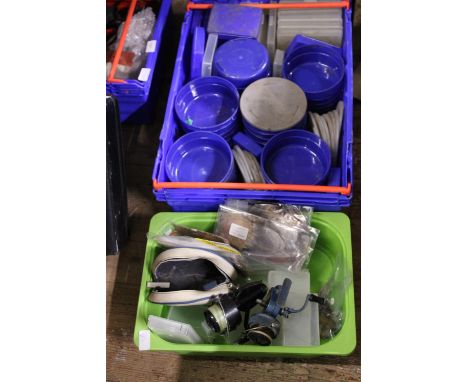 A job lot of assorted fishing related boxes and other including two vintage fishing reels 