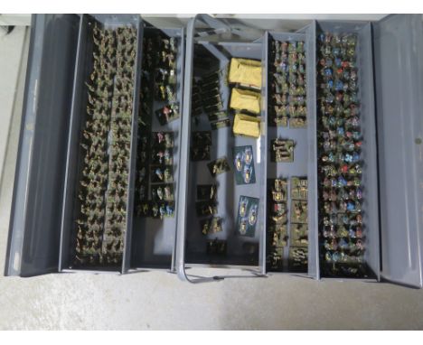 War Gaming - A mixed lot of well painted diecast figures contained within three cases and cantilever tool box