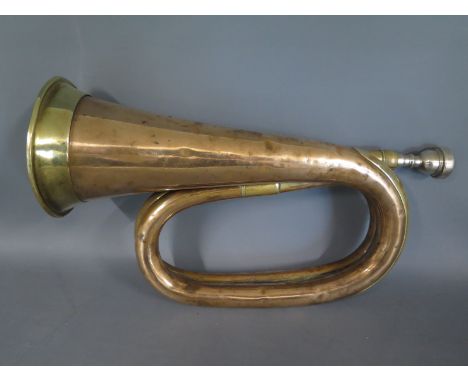 A 19th century copper and brass bugle - 30.5cm in length - clean but worn condition
