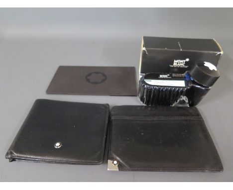 A Mont Blanc inkwell, two Mont Blanc wallets