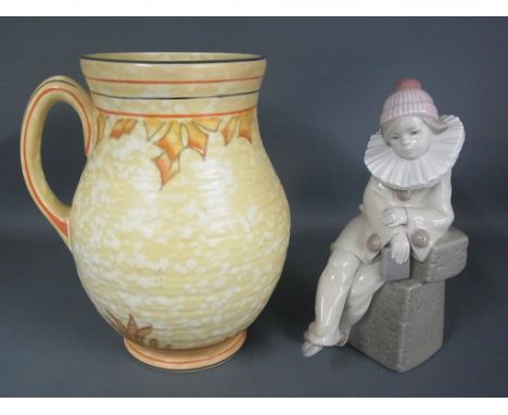 A Crown Ducal no 146 jug by Charlotte Rhead signed to base and a Lladro seated clown figureCondition report: Both in good con