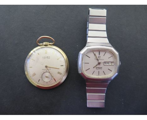 An Omega Quartz Constellation stainless steel bracelet wristwatch with day and date - Width 38mm - some usage marks, not work