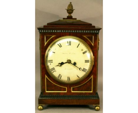 AN EARLY 19TH CENTURY MAHOGANY BRACKET CLOCK by Thomas Dodson, Beeston (Leeds), having a gilt pineapple finial on the stepped