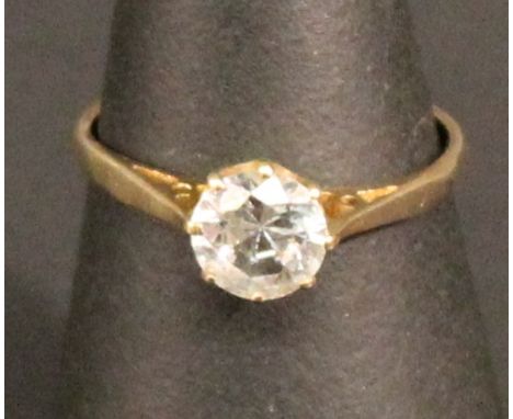 A 9CT GOLD AND CUBIC ZIRCONIUM SOLITAIRE RING, the brilliant-cut stone measuring 1ct approx, the shank marked 375, ring size 