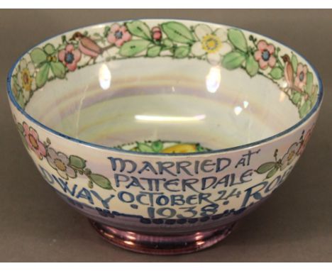 A "GLASGOW GIRLS" CHINA MARRIAGE BOWL by Ann Macbeth 1938, for Robin Edgar Walker & Emily Holdway, married at Patterdale Octo