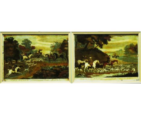 A PAIR OF REVERSE PRINTS ON GLASS Thomas Burford, after James Seymour;   depicting hunting scenes, entitled 'The Death' and '
