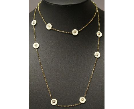 A GEORG JENSEN GILT 925S AND ENAMEL SAUTOIR NECKLACE the fine chain with twelve  small enamelled daisy links, and marking tab