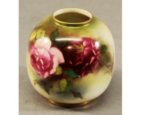 A ROYAL WORCESTER GLOBULAR VASE decorated with roses, printed mark to base with date code for 1917.  8cm(h)  CONDITION: Good 