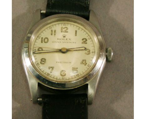 A ROLEX OYSTER SPEEDKING PRECISION WRISTWATCH stainless steel, off-white dial with applied Arabic numerals, blue steel hands,