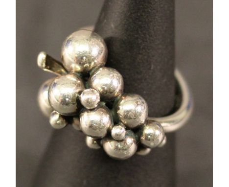 A GEORG JENSEN 925S 'MOONLIGHT GRAPES' RING formed as a bunch of grapes, the shank marked JG 925s, number 56, ring size L.  8