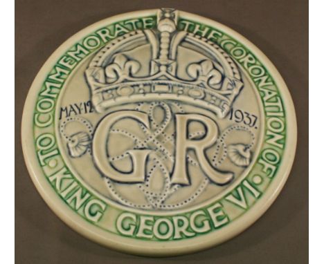 A PILKINGTON'S ROYAL LANCASTRIAN WILLIAM S MYCOCK PLAQUE to commemorate the coronation of King George VI, May 12th 1937, limi