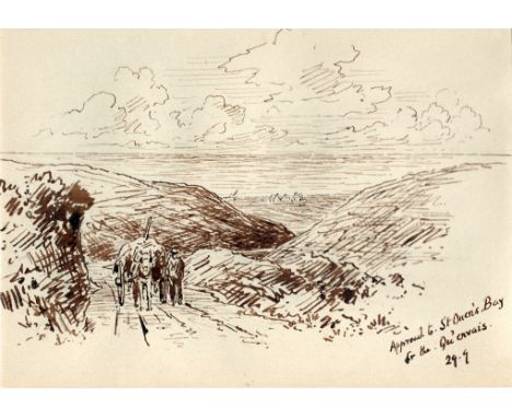 Alfred Percy Codd (British, 1857-1941), 'Approach to St Ouen's Bay fr the Qu'envais'; Mont Orgueil, Jersey double sided sketc