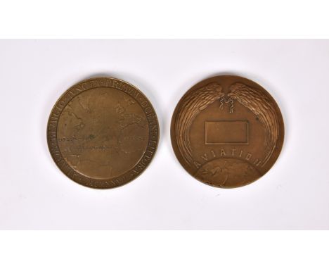 Aviation interest - Charles Lindbergh commemorative bronze medal, 1927,  the obverse with portrait, CHARLES *A* LINDBERGH * N