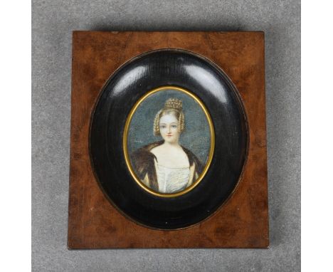 Landi (early 20th century), a portrait miniature of an 18th century lady, oval watercolour, signed centre left, 2 7/8 x 2¼in.