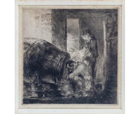 Edmund Blampied R.E. (Jersey, 1886-1966), "The Cider Barrel", drypoint etching, signed very faintly in ink lower centre, sign