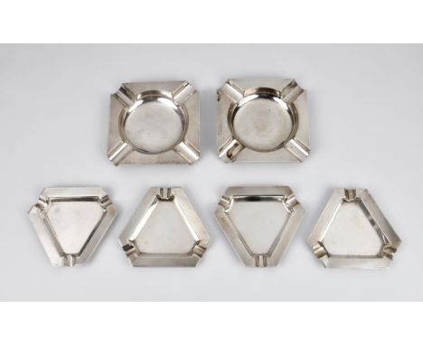 A pair of George V silver engine turned ashtrays, Asprey &amp; Co Ltd, London, 1935, of square form, 4in. (10.2cm.) square, t