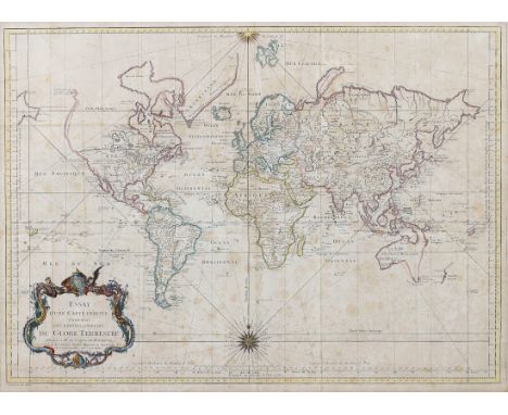 Bellin, Jacques Nicolas (1703-1772), Essay d`une Carte Reduite Contenant les Parties Connues du Globe Terrestre..., large eng