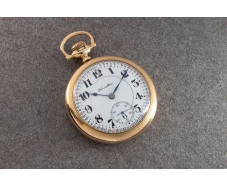 Hamilton Watch Company - an early 20th century 14ct gold open faced keyless pocket watch, signed 21 jewel engine turned doubl