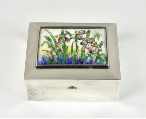 An Arts &amp; Crafts enamel mounted silver table box, Robert Frederick Fox, London, 1914, in the style of Fleetwood Charles V