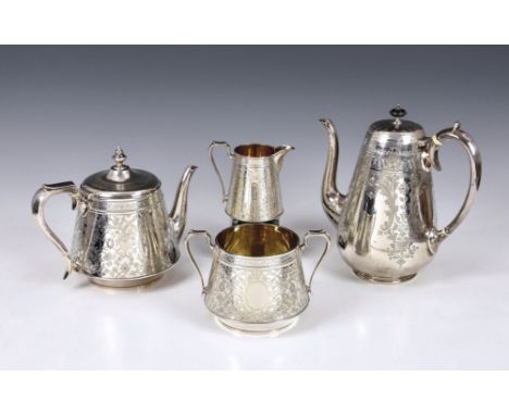 A Victorian silver matched four piece tea &amp; coffee service, Martin, Hall &amp; Co., London 1882, comprising of teapot, tw