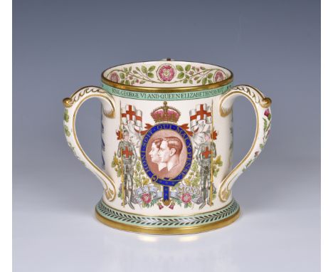 A rare large Spode-Copeland limited edition Royal commemorative tyg for the 1937 Coronation, printed factory marks and limite
