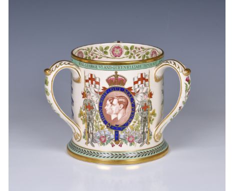 A rare large Spode-Copeland limited edition Royal commemorative tyg for the 1937 Coronation, printed factory marks and limite