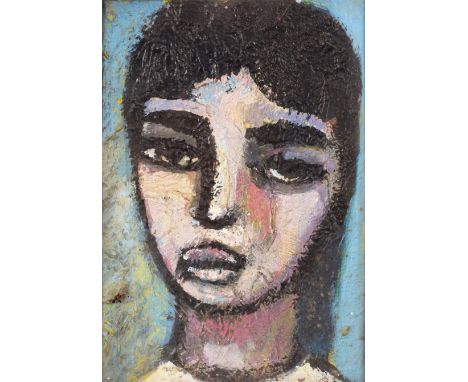 20th century School, Portrait of a girl. oil with impasto on board, unsigned, in a 19th century rosewood frame. 7 ½ x 5 ¼in. 
