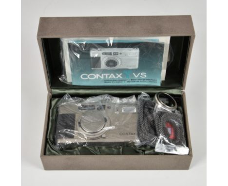 A boxed Contax TVS 35mm Compact Camera, titanium finish, serial no. 013730, with Carl Zeiss Vario Sonnar f/3.5-6.5 28-56mm le