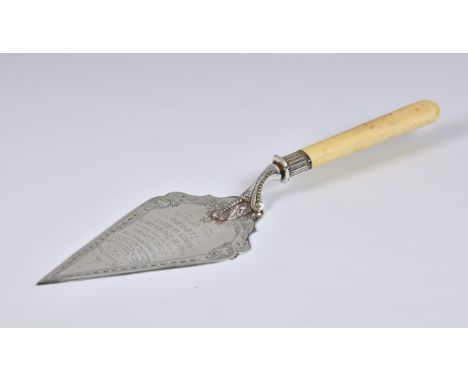 Sons of Temperance interest - A silver plated presentation trowel, of typical form, engraved 'PRESENTED ~~ BRO COUNCILLOR WIL