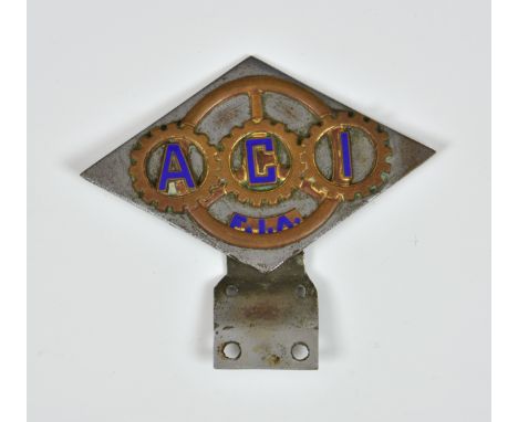 A 1950s ACI Automobile Club Italy F.I.A car badge, of lozenge form, stamped to reverse 'LORIOLI FRATELLI MILANO BRONZETTI', 4