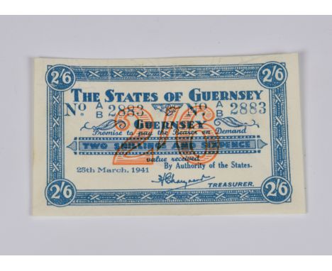 British Banknote - The States of Guernsey - German Occupation Two Shillings and Sixpence, 25th March, 1941, Signatory H E Mar