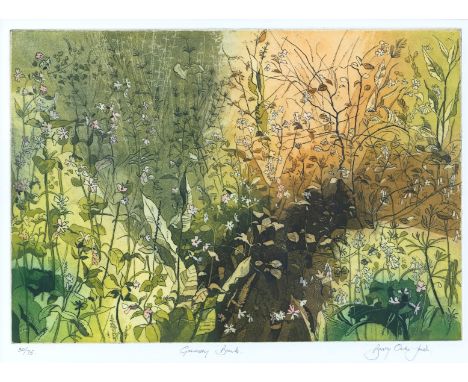 Barry Owen Jones, RWS, RE (British, 1934-2018), 'Guernsey Bank', coloured etching, signed, inscribed and numbered 30/75, 10 ¼
