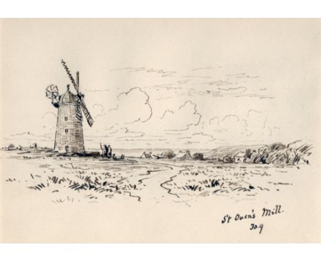 Alfred Percy Codd (British, 1857-1941), 'St Ouen's Mill'; 'At St. Ouen's', Jersey double sided sketch in Prout brown pen and 