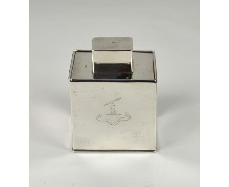 A Victorian silver tea caddy, Nathan &amp; Hayes, Birmingham, 1892, of rectangular section design with sliding lid and pull-o