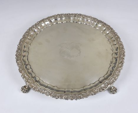 A large and handsome George IV silver salver, Rebecca Emes &amp; Edward Barnard I, London, 1820, of circular form with floral