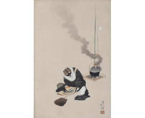 After Katsushika Hokusai (1760-1849), Badger with tea kettle, coloured woodblock print, 11 ¾ x 7 ½in. (29.8 x 19cm.); togethe