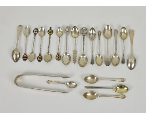 A collection of silver spoons etc, to include a pair of Jubilee teaspoons by Bruce Russell, Guernsey, 2002, the terminal, eng