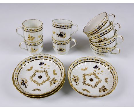 A group of Worcester Barr Flight &amp; Barr fluted tea and coffee wares, comprising four tea cups, four coffee cans, five sau