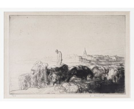 Edmund Blampied R.E. (Jersey, 1886-1966), "Loading Vraic, St Malo", drypoint etching, signed in pencil lower right and signed